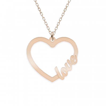Bijuterii din argint placate cu aur 24K - Love - Colier personalizat inima argint 925 placat cu aur roz