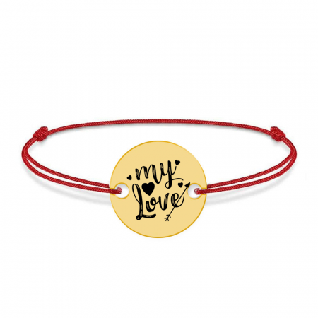 Bratari personalizate - Lover - Bratara snur personalizata banut argint 925 placat cu aur galben 24K cu textul My Love