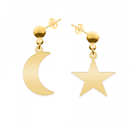 Bijuterii din argint - Luna - Cercei personalizati semiluna si stea cu tija din argint 925 placat cu aur galben 24K