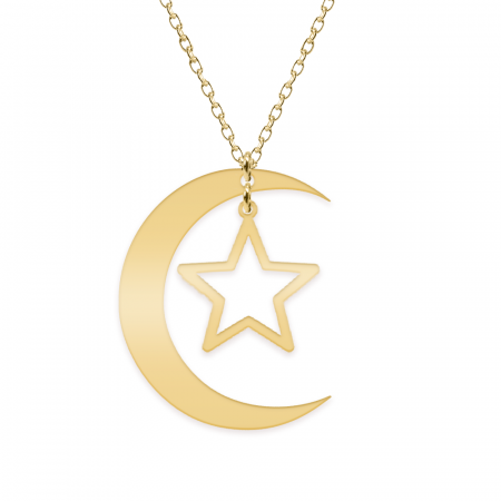 Bijuterii placate cu aur - Luna - Colier personalizat semiluna si stea din argint 925 placat cu aur galben 24K