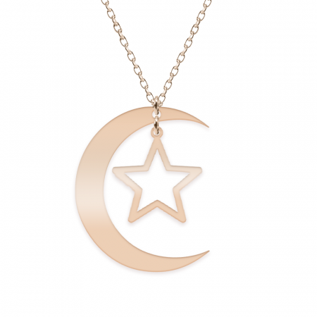 Bijuterii placate cu aur - Luna - Colier personalizat semiluna si stea din argint 925 placat cu aur roz