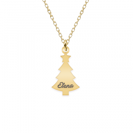 Bijuterii din argint placate cu aur 24K - Magic Tree - Colier personalizat bradut si nume din argint 925 placat cu aur galben 24K