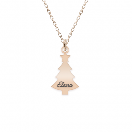 Bijuterii din argint placate cu aur 24K - Magic Tree - Colier personalizat bradut si nume din argint 925 placat cu aur roz