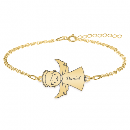 Bijuterii personalizate - Malaikat - Bratara personalizata baietel ingeras din argint 925 placat cu aur galben 24K