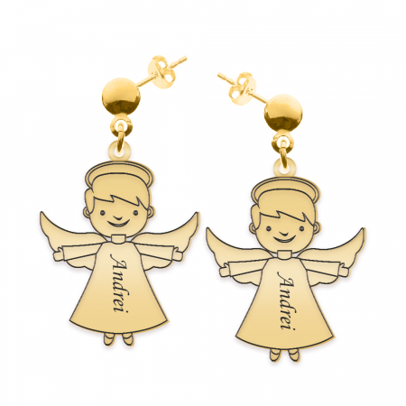 Cercei personalizati - Malaikat - Cercei personalizati baietel ingeras cu tija din argint 925 placat cu aur galben 24K