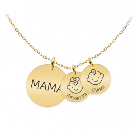 Bijuterii placate cu aur - Mama - Colier argint 925 plact cu aur galben 24K personalizat mama si copii - Banut