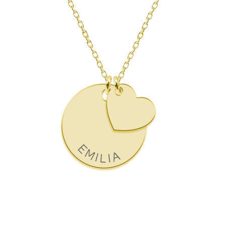 Bijuterii placate cu aur - Margot - Colier din argint 925 placat cu aur 24K personalizat banut si inimioara