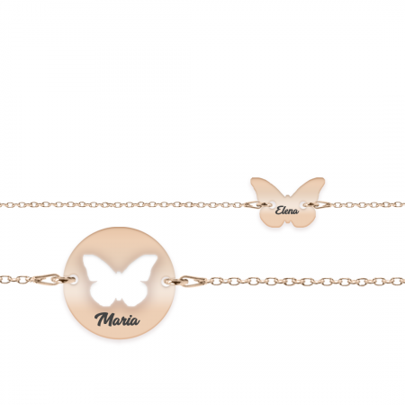 Seturi - Mariposa - Set bratari personalizat banut si fluturas cu nume din argint 925 placat cu aur roz