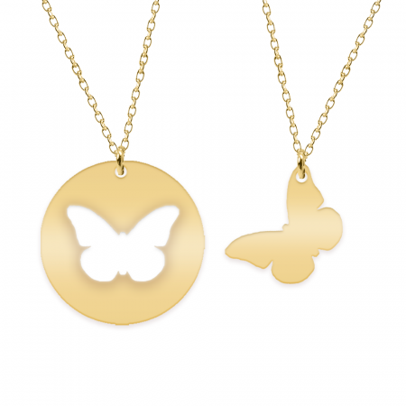 Seturi - Mariposa - Set coliere personalizate banut si fluturas cu nume din argint 925 placat cu aur galben 24K