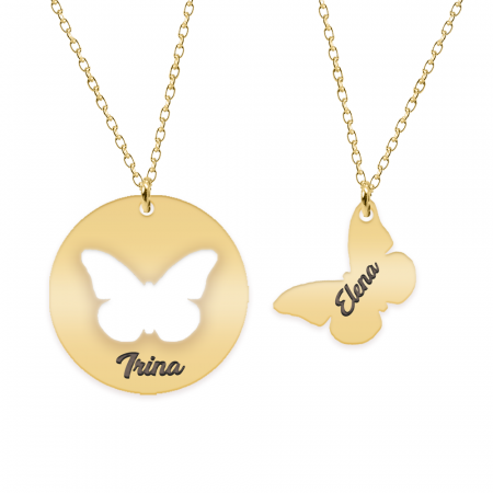 Mariposa - Set coliere personalizate banut si fluturas cu nume din argint 925 placat cu aur galben 24K [1]