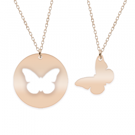 Seturi - Mariposa - Set coliere personalizate banut si fluturas cu nume din argint 925 placat cu aur roz