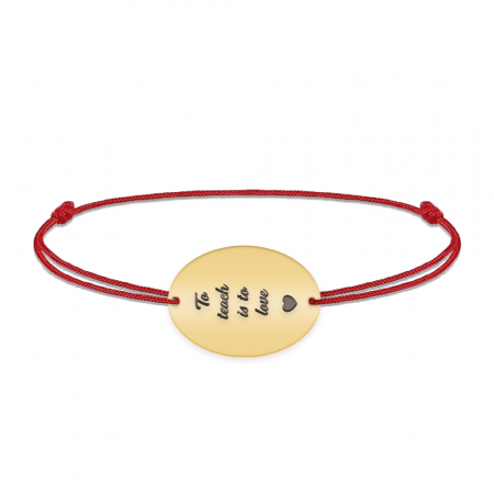 Bijuterii personalizate - Master - Bratara personalizata snur pentru absolvire "To teach is to love" din argint 925 placat cu aur galben 24K