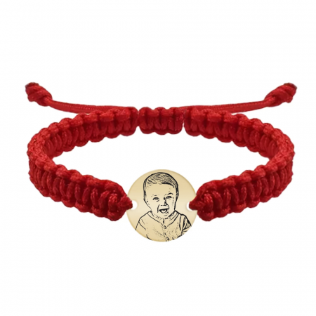 Bijuterii din aur - Bratara personalizata snur impeltit cu fotografie si banut din Aur 14 karate - 0,64 grame, 14mm