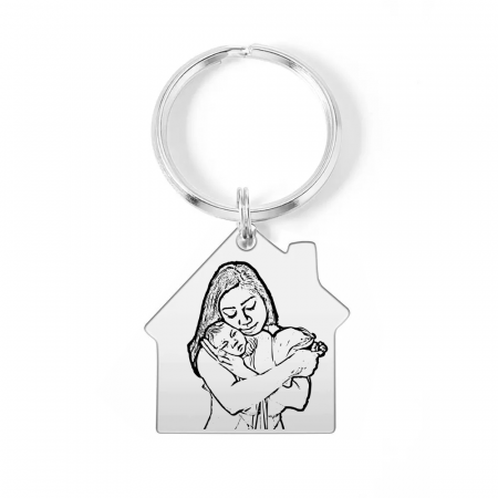 Breloc personalizat casuta cu fotografie din argint si inel de inox [1]
