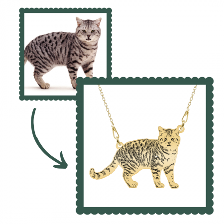 Lantisoare cu nume - Colier personalizat cu fotografie silueta animal de companie din argint 925 placat cu aur galben 24K