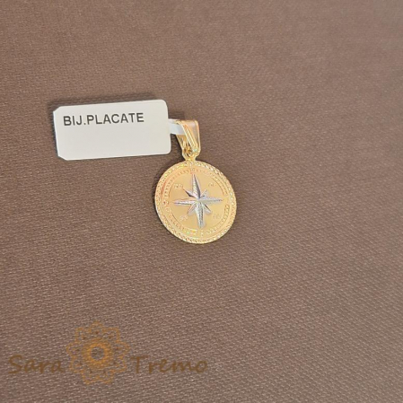 Cruciulite - Medalion talisman placat cu aur galben si alb Stea - 1.6 cm