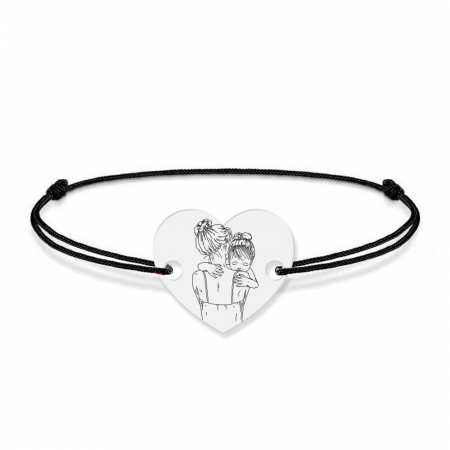 Bijuterii personalizate - Mom - Bratara personalizata din argint 925 cu snur "Te iubesc mami" - inimioara