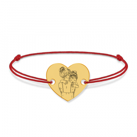 Bratari personalizate - Mom - Bratara personalizata din argint placat cu aur 24K cu snur "Te iubesc mami" - inimioara