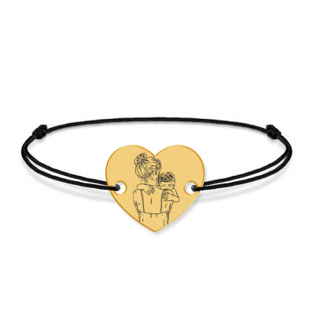 Mom - Bratara personalizata din argint placat cu aur 24K cu snur "Te iubesc mami" - inimioara [1]