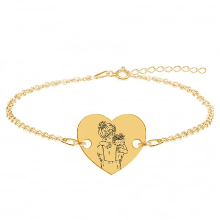 Mom - Bratara personalizata din argint placat cu aur galben 24K"Te iubesc mami" inimioara / banut [1]