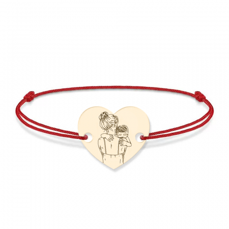 Bijuterii din aur - Mom - Bratara personalizata snur si inimioara mama si copilul din Aur 14 karate - 0,33 grame, 12 x 10 mm