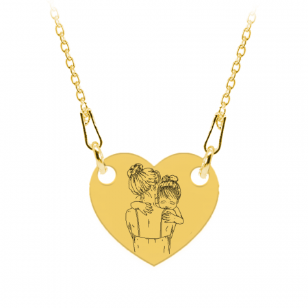 Bijuterii placate cu aur - Mom - Colier personalizat din argint 925 "Te iubesc mami" inimioara / banut placat cu aur galben 24K
