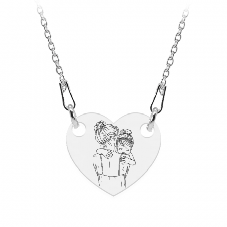 Lantisoare cu text personalizat din argint - Mom - Colier personalizat din argint "Te iubesc mami" inimioara / banut