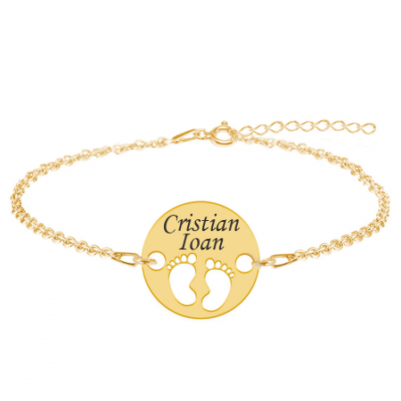 Bratari personalizate - My Kid - Bratara personalizata din argint placat cu aur galben 24K banut cu nume si talpite