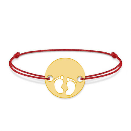 My Kid - Bratara personalizata snur cu talisman din argint 925 placat cu aur galben 24K cu nume si talpite [1]