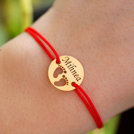 My Kid - Bratara personalizata snur si banut argint 925 cu nume si talpite [2]