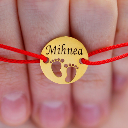 My Kid - Bratara personalizata snur cu talisman din argint 925 placat cu aur galben 24K cu nume si talpite [2]