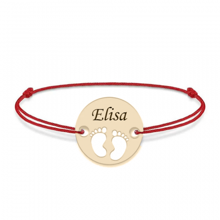 Bijuterii din aur - My Kid - Bratara personalizata snur si banut cu talpite din Aur 14 karate - 0,30 grame,10 mm