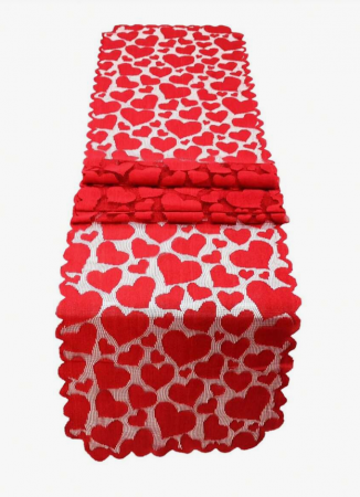 Pentru casa - Napron rosu cu broderie inimioare – 35x183 cm