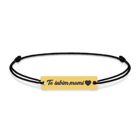 Bratari personalizate - Nasty - Bratara personalizata snur si tablita din argint 925 placat cu aur galben 24K