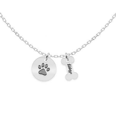 Bijuterii cu animale de companie - Nero - Colier personalizat banut si os cu nume din argint 925