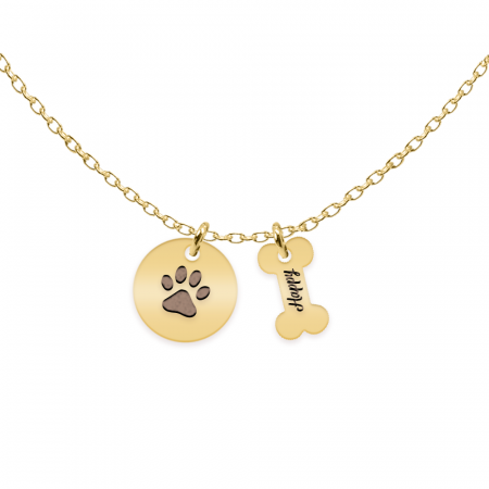 Bijuterii din argint placate cu aur 24K - Nero - Colier personalizat banut si os cu nume din argint 925 placat cu aur galben 24K