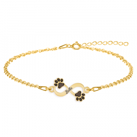 Bratari personalizate - Niky - Bratara personalizata infinit si labute cu nume din argint 925 placat cu aur galben 24K