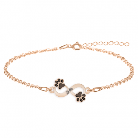 Bijuterii personalizate - Niky - Bratara personalizata infinit si labute cu nume din argint 925 placat cu aur roz