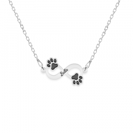 Bijuterii cu animale de companie - Niky - Colier personalizat infinit si labute cu nume din argint 925