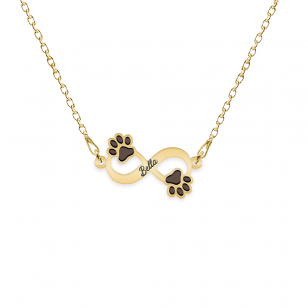 Bijuterii din argint placate cu aur 24K - Niky - Colier personalizat infinit si labute cu nume din argint 925 placat cu aur galben 24K