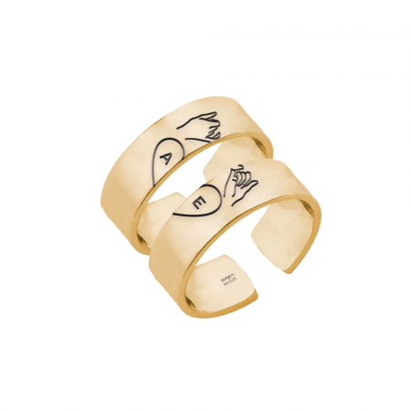 Inele personalizate - Nola - Set inele personalizate cu litera reglabile din argint 925 placat cu aur galben 24K