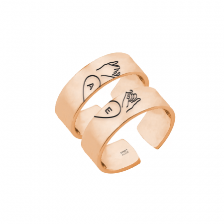 Inele personalizate - Nola - Set inele personalizate cu litera reglabile din argint 925 placat cu aur roz
