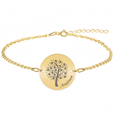 Bijuterii personalizate - Nome - Bratara personalizata banut cu copac din argint 925 placat cu aur galben 24K