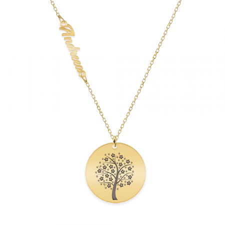 Bijuterii placate cu aur - Nome - Colier personalizat nume si banut din argint 925 placat cu aur galben 24K