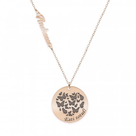 Nome - Colier personalizat nume si banut din argint 925 placat cu aur roz [1]