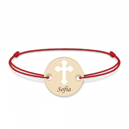 Novel - Bratara personalizata snur banut si cruciulita din Aur 14 karate - 0,30 grame,10 mm [1]