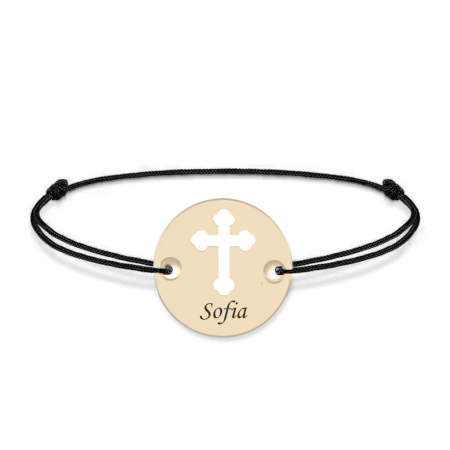 Novel - Bratara personalizata snur banut si cruciulita din Aur 14 karate - 0,30 grame,10 mm [2]