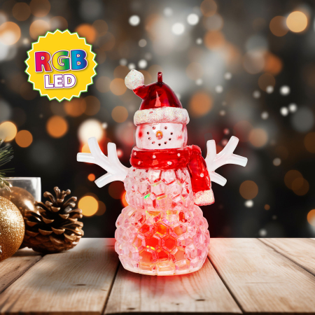 Casa si Gradina - Om de zăpadă cu LED de Crăciun - roșu - LED RGB - 9 x 8 x 5 cm