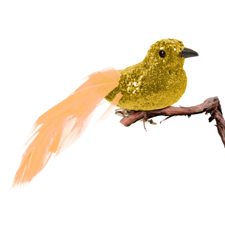 Ornament de Crăciun - pasăre cu sclipici - auriu - 2 buc. / pachet [1]