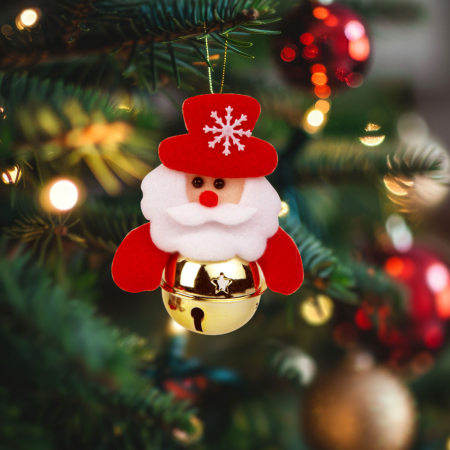Articole de Sezon, Sarbatori si Evenimente - Ornament pentru brad - Moș Crăciun cu clopot - 11 x 10 cm